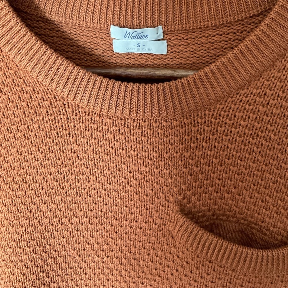Wallace Burnt Orange Merino Wool Crewneck Pullover Waffle Knit Sweater Size S - Picture 3 of 9